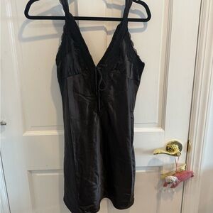 silk lace black mini dress